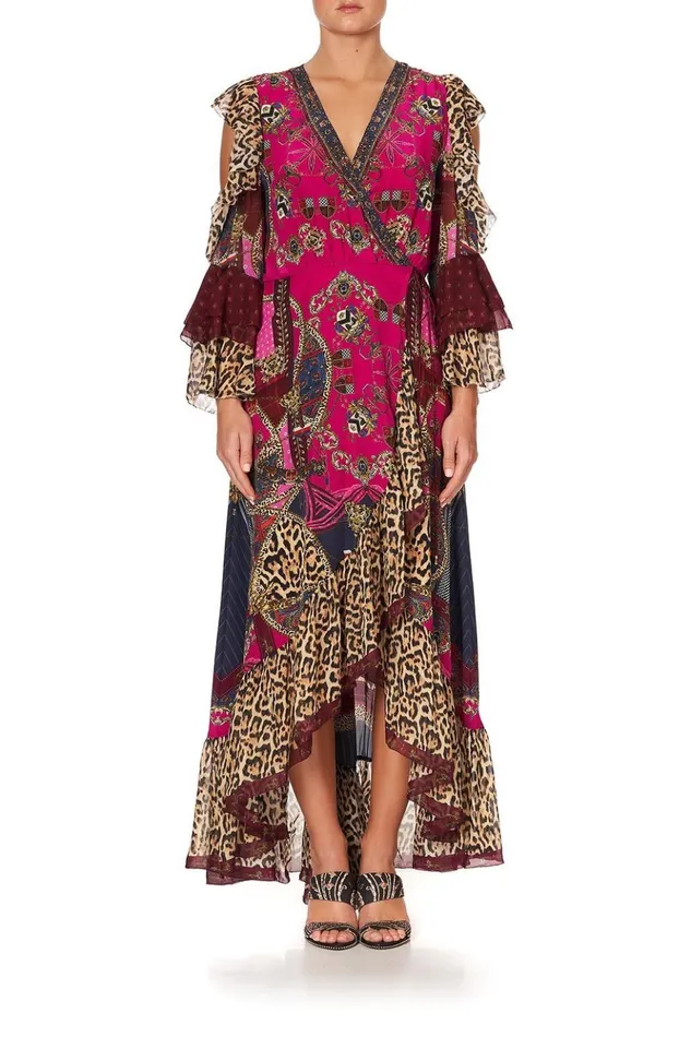 Women Wedding Guest Dresses Camilla Ruffle Sleeve Wrap Dress Dining Hall Darling