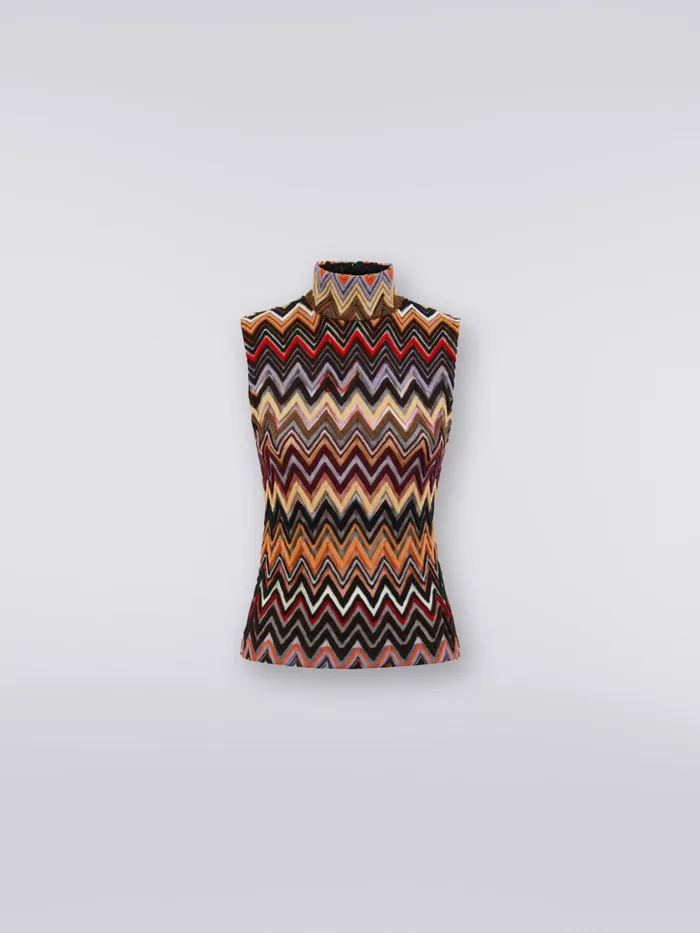 Women Wool And Viscose HighNeck Tank Top With Zigzag Weave Multicoloured Missoni Tshirts And Tops Women Wool And Viscose HighNeck Tank Top With Zigzag Weave Multicoloured Missoni Tshirts And Tops