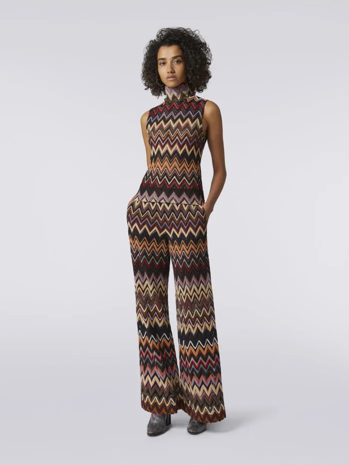 Women Wool And Viscose HighNeck Tank Top With Zigzag Weave Multicoloured Missoni Tshirts And Tops Women Wool And Viscose HighNeck Tank Top With Zigzag Weave Multicoloured Missoni Tshirts And Tops