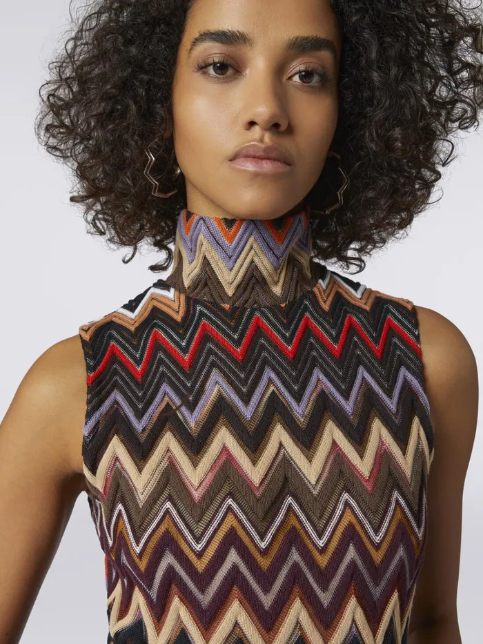 Women Wool And Viscose HighNeck Tank Top With Zigzag Weave Multicoloured Missoni Tshirts And Tops Women Wool And Viscose HighNeck Tank Top With Zigzag Weave Multicoloured Missoni Tshirts And Tops
