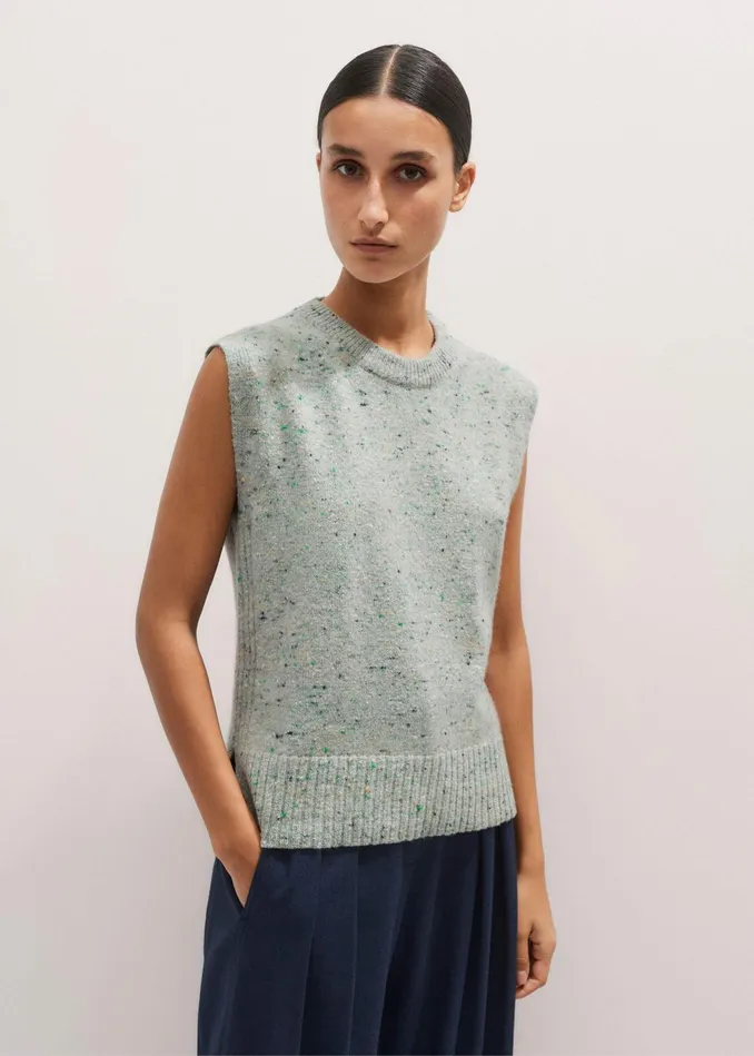 Women Wool Cashmere Layering Sweater Vest Green Multi MEEM