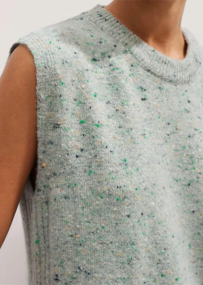 Women Wool Cashmere Layering Sweater Vest Green Multi MEEM