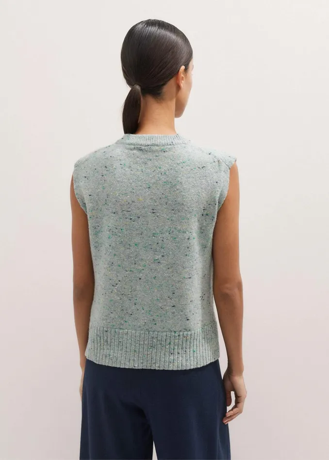 Women Wool Cashmere Layering Sweater Vest Green Multi MEEM