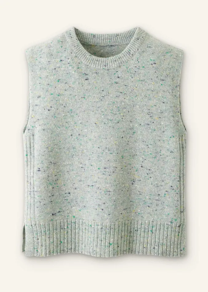 Women Wool Cashmere Layering Sweater Vest Green Multi MEEM