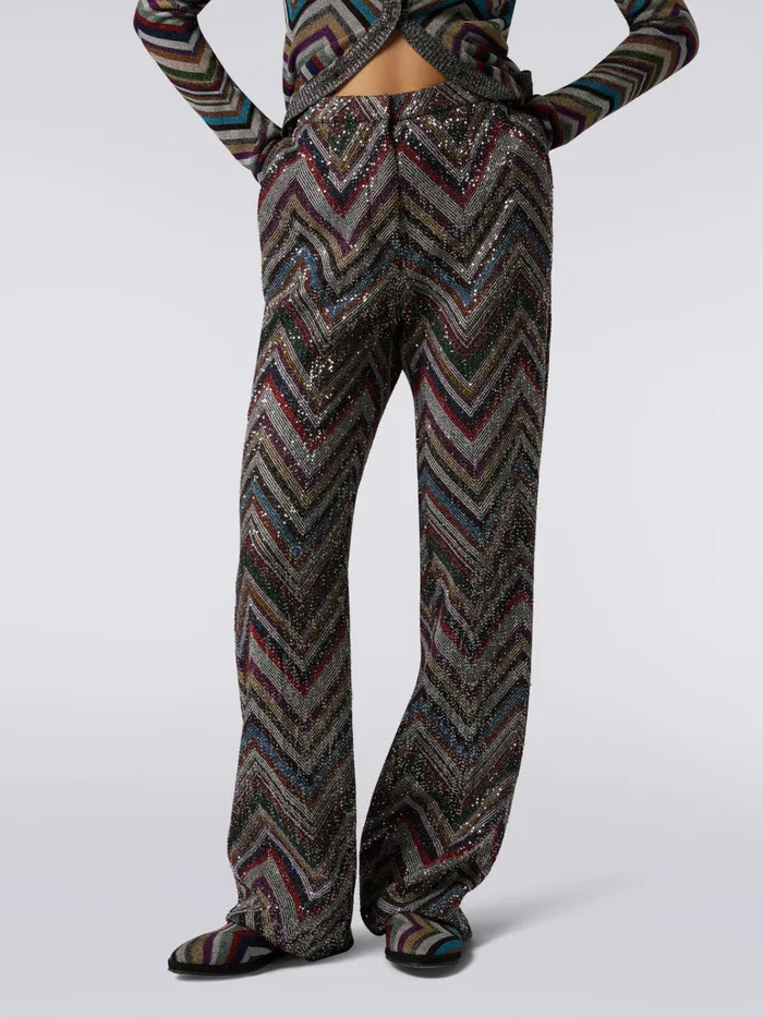 Women Zigzag Viscose Blend Trousers With Sequins Multicoloured Missoni Trousers Women Zigzag Viscose Blend Trousers With Sequins Multicoloured Missoni Trousers