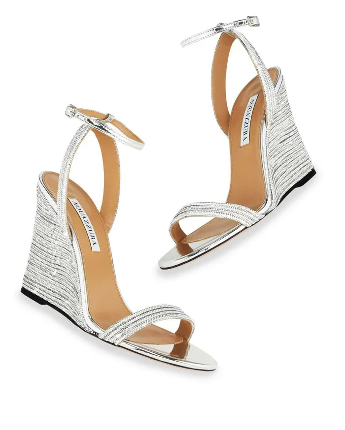 Wow Crystal Wedge 95 Silver Women Aquazzura Bridal Wow Crystal Wedge 95 Silver Women Aquazzura Bridal