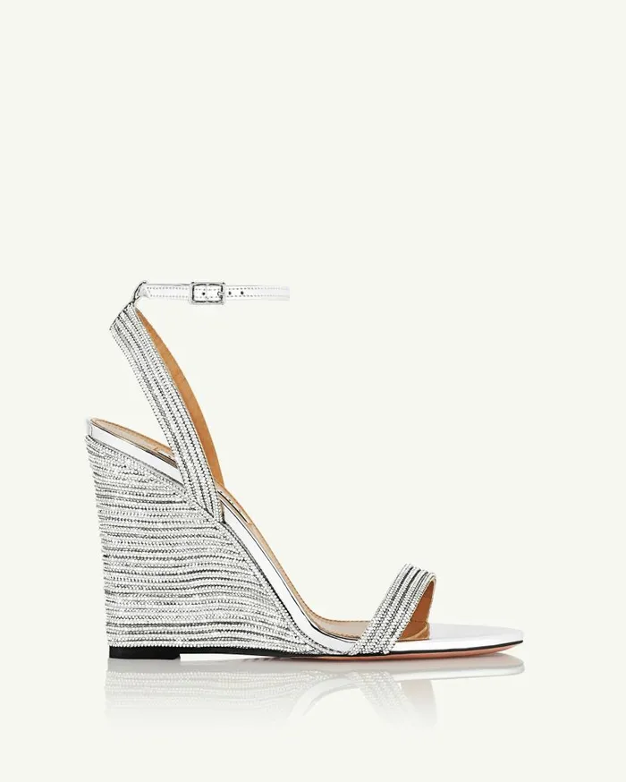 Wow Crystal Wedge 95 Silver Women Aquazzura Bridal Wow Crystal Wedge 95 Silver Women Aquazzura Bridal