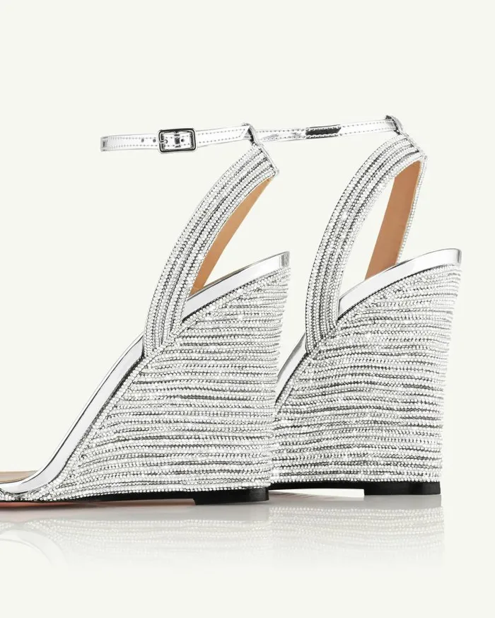 Wow Crystal Wedge 95 Silver Women Aquazzura Bridal Wow Crystal Wedge 95 Silver Women Aquazzura Bridal