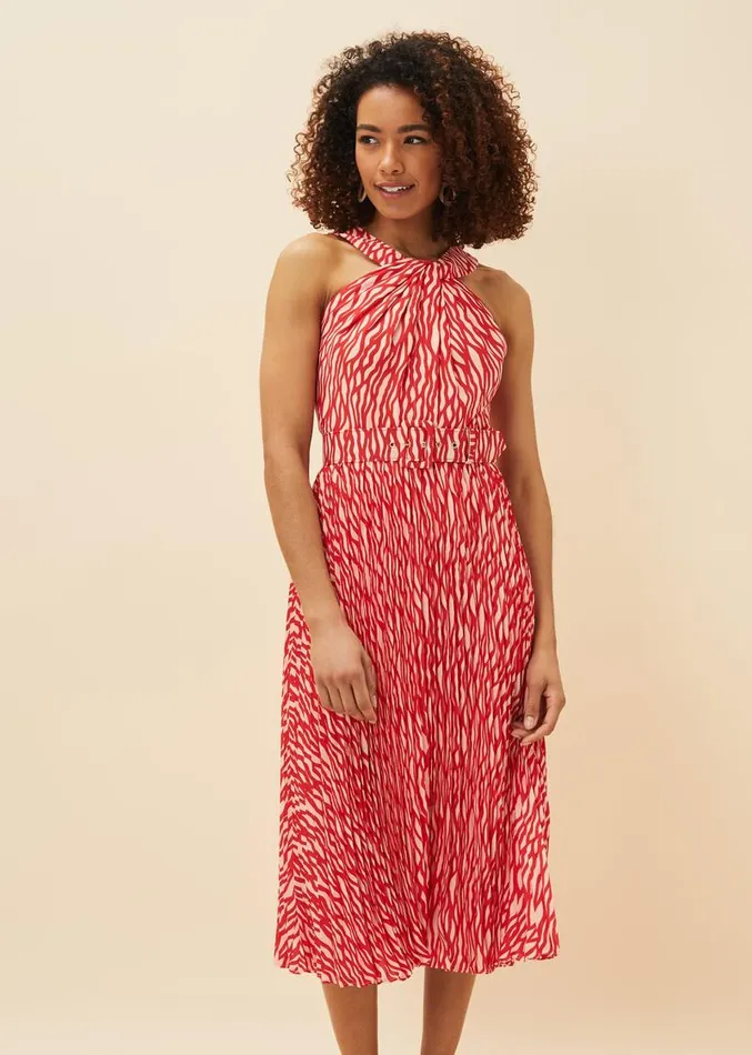 Yas Abstract Print Halterneck Dress Rednude Women Phase Eight Dresses