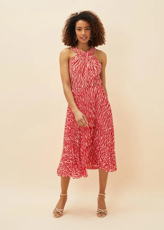 Yas Abstract Print Halterneck Dress Rednude Women Phase Eight Dresses