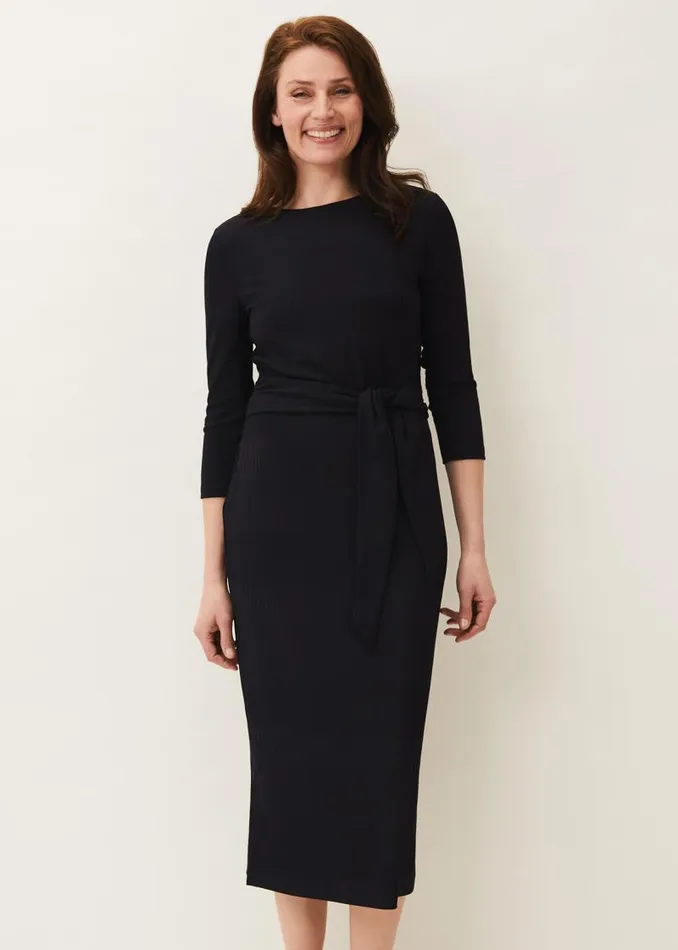 Yazmina Long Sleeve Ribbed Dress Navy Women Phase Eight Dresses