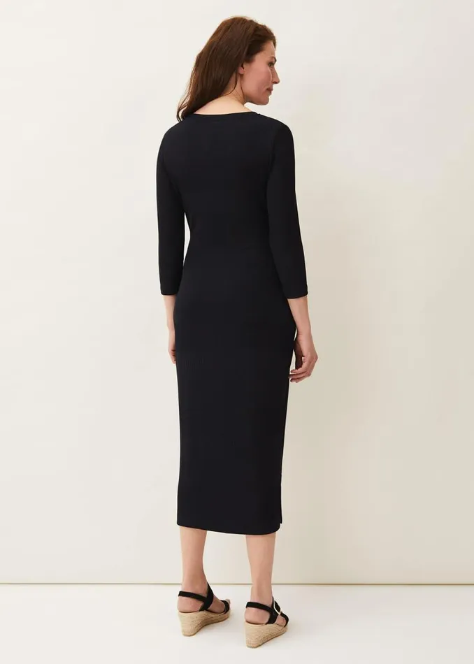 Yazmina Long Sleeve Ribbed Dress Navy Women Phase Eight Dresses
