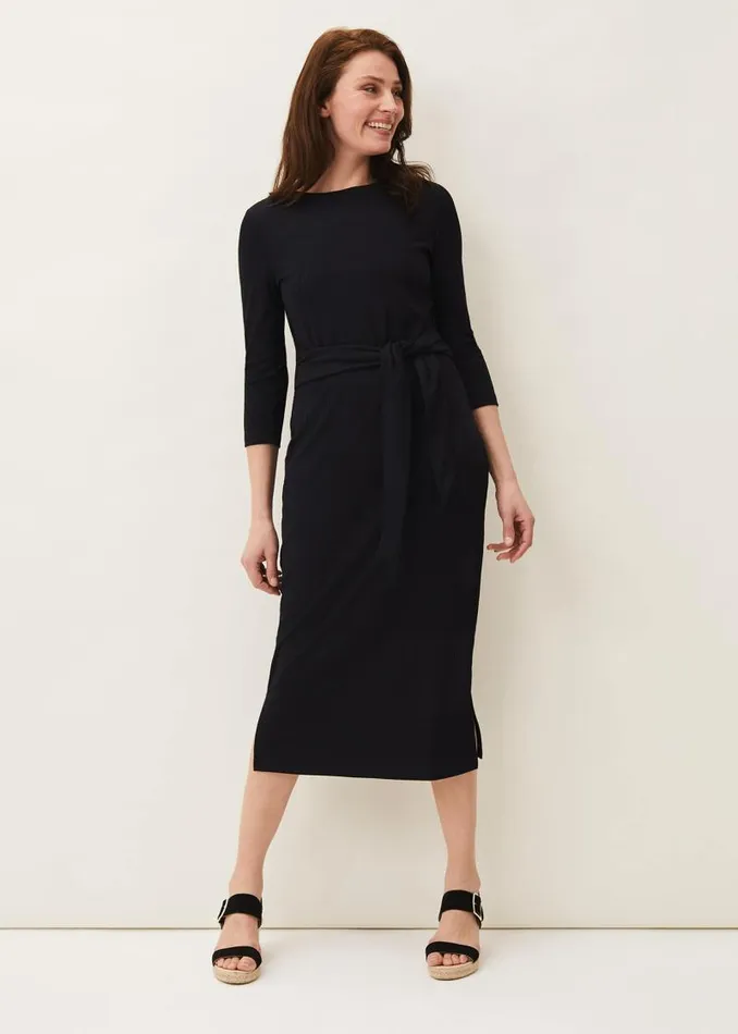 Yazmina Long Sleeve Ribbed Dress Navy Women Phase Eight Dresses