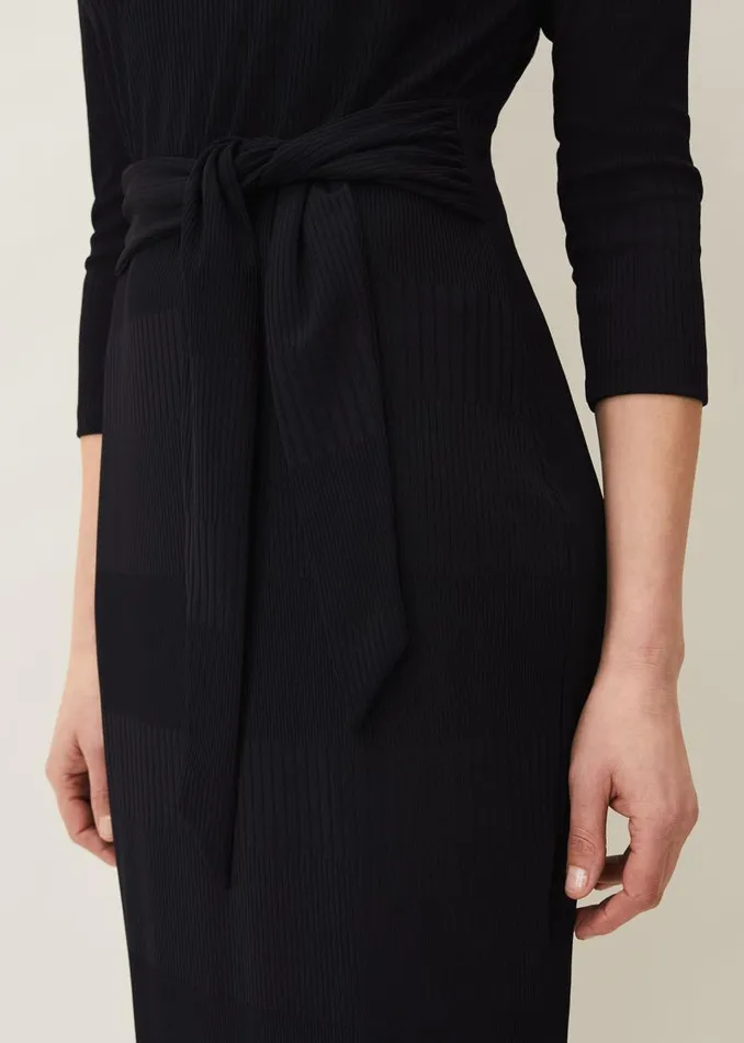 Yazmina Long Sleeve Ribbed Dress Navy Women Phase Eight Dresses