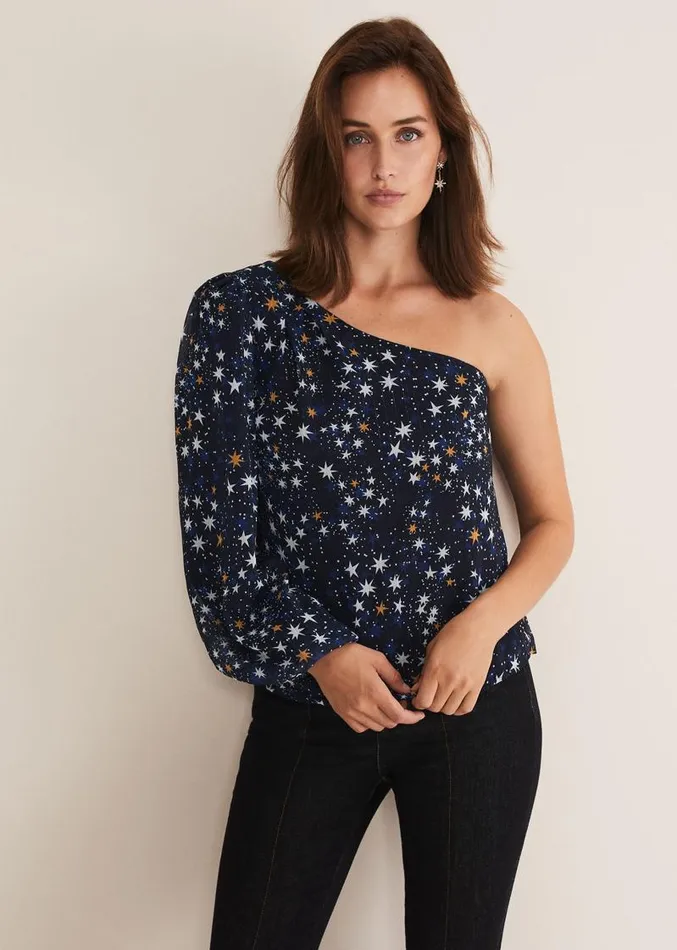 Zeba Star One Shoulder Blouse Navy Women Phase Eight Shirts and Blouses