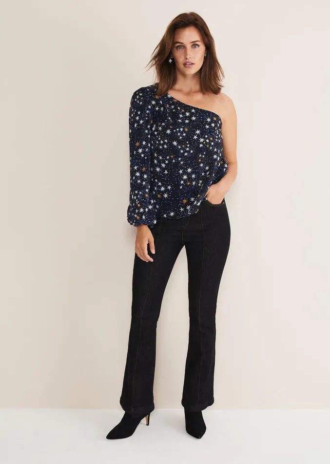 Zeba Star One Shoulder Blouse Navy Women Phase Eight Shirts and Blouses