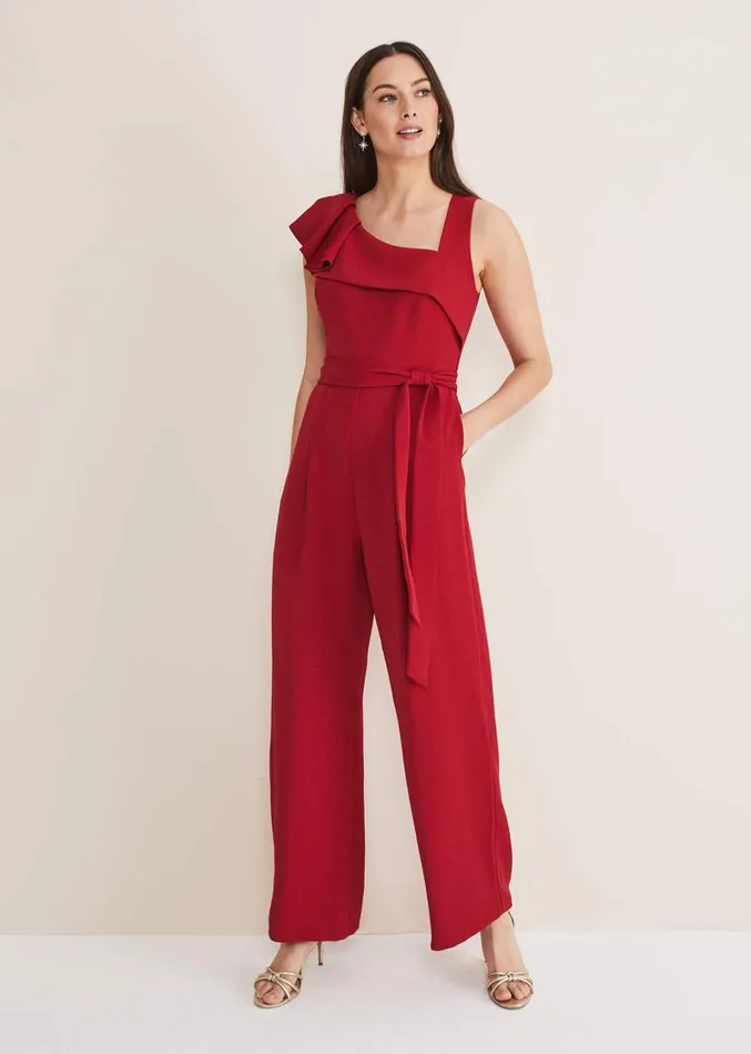 Zelda Belted Jumpsuit Oxblood Women Phase Eight Dresses
