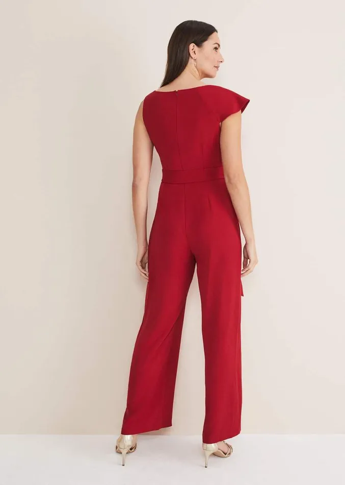 Zelda Belted Jumpsuit Oxblood Women Phase Eight Dresses