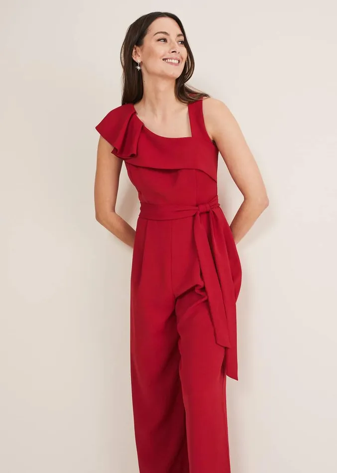 Zelda Belted Jumpsuit Oxblood Women Phase Eight Dresses