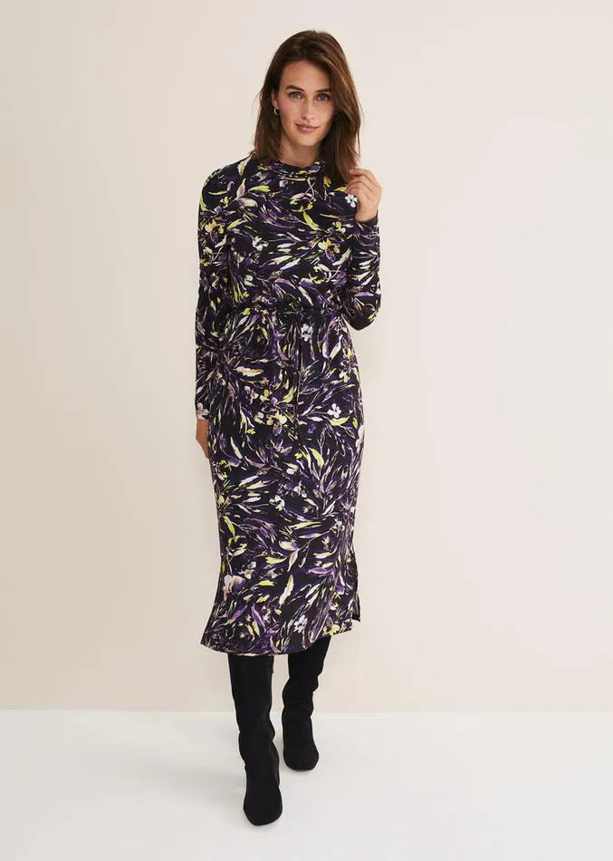 Zenobia Printed Jersey Dress Bluechocolate Women Phase Eight Dresses