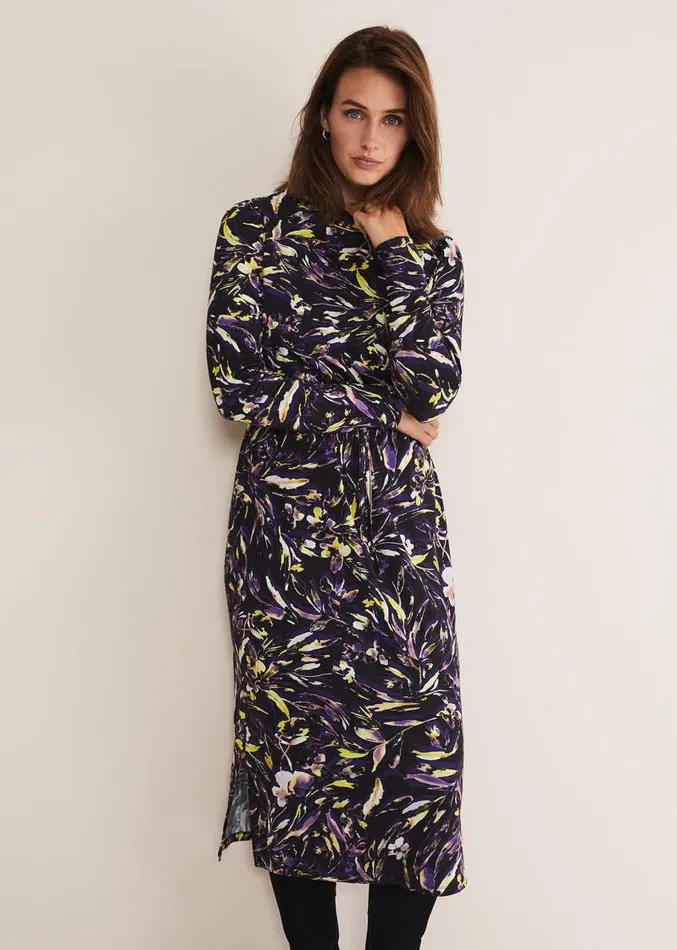 Zenobia Printed Jersey Dress Bluechocolate Women Phase Eight Dresses